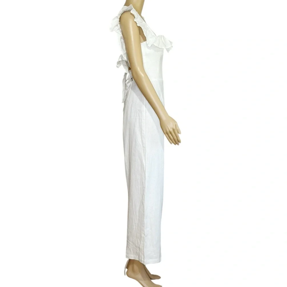 REFORMATION Juniper Wide Leg Linen Jumpsuit, White, 2 (US) - Picture 8 of 9